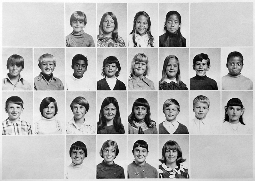 Black and white yearbook page showing Mrs. Louden's fifth grade class. 24 children are pictured. 