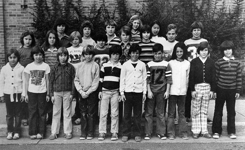 Black and white yearbook photograph of the Lake Anne Math Team. 22 students and their teacher sponsor are pictured. 