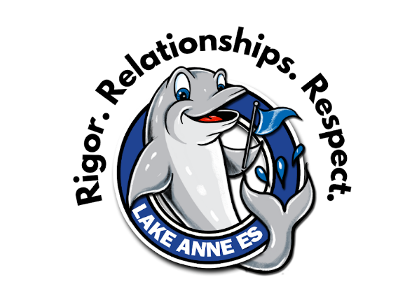 Lake Anne Logo of dolphin with words Rigor, Relationships, and Respect. 